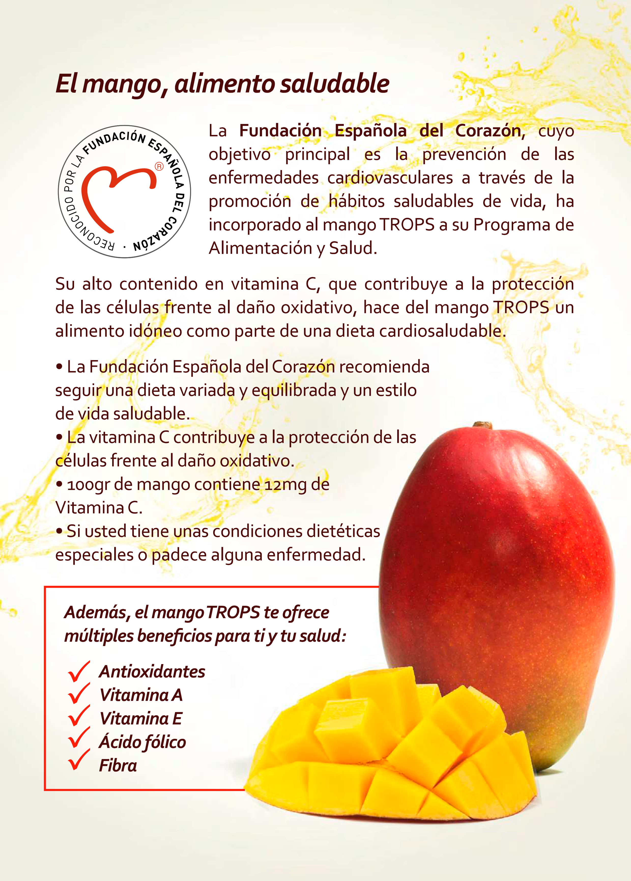 ponerse nervioso Mono costilla El mango TROPS reconocido por la Fundación Española del Corazón como  alimento cardiosaludable | Aguacate y Mango