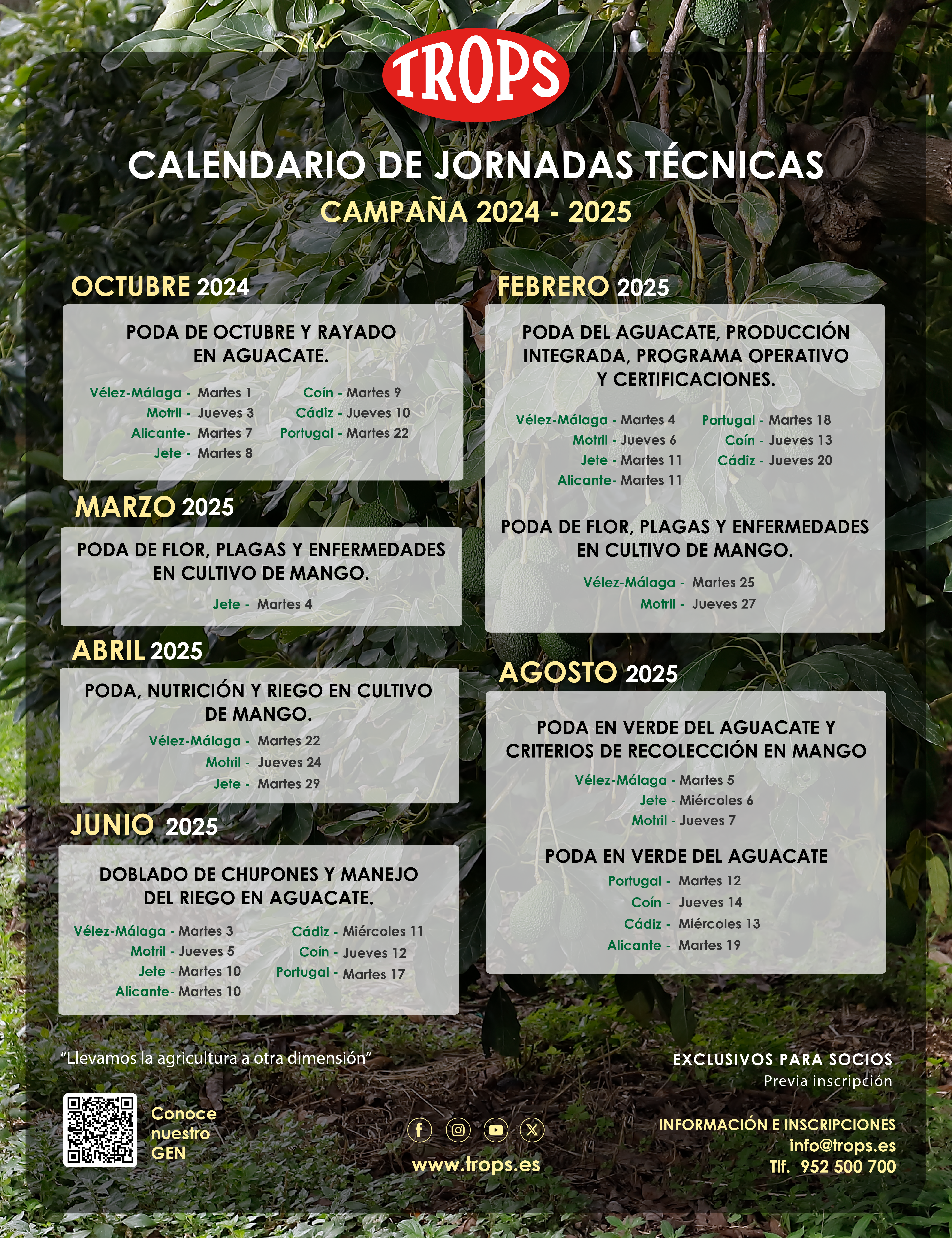 Calendario de jornadas técnicas TROPS en la campaña 2024 - 2025